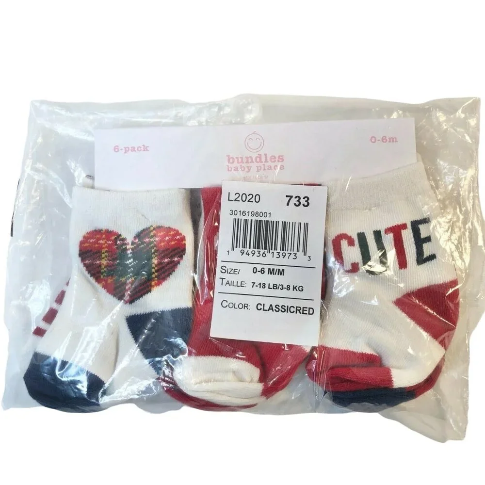 6 Pack Baby Socks With Heart Love Classic Design By Bundles Baby Place 0-6M